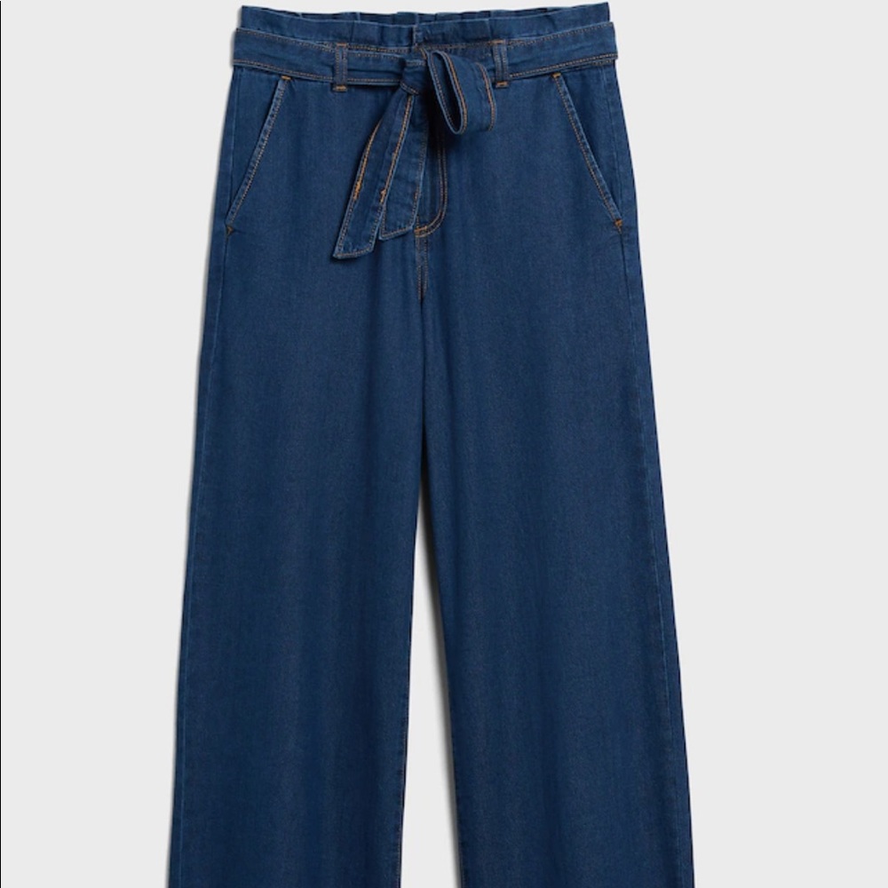 Petite high rise wide leg tie waist jeans